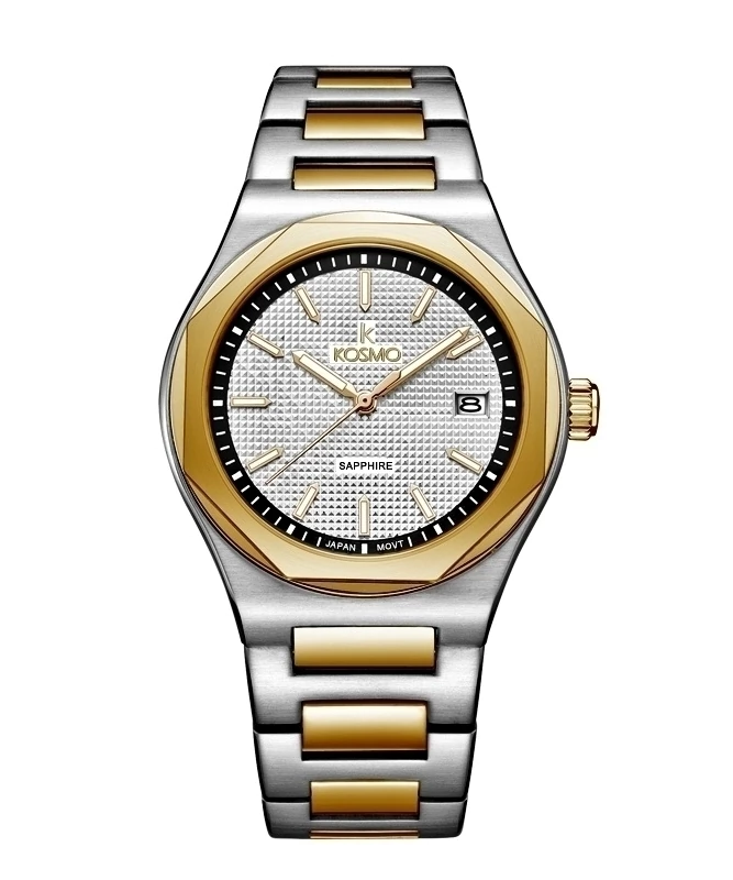 Kosmo 609-7 – Acero Bicolor Silver & Gold, Esfera Blanca, Cristal Zafiro