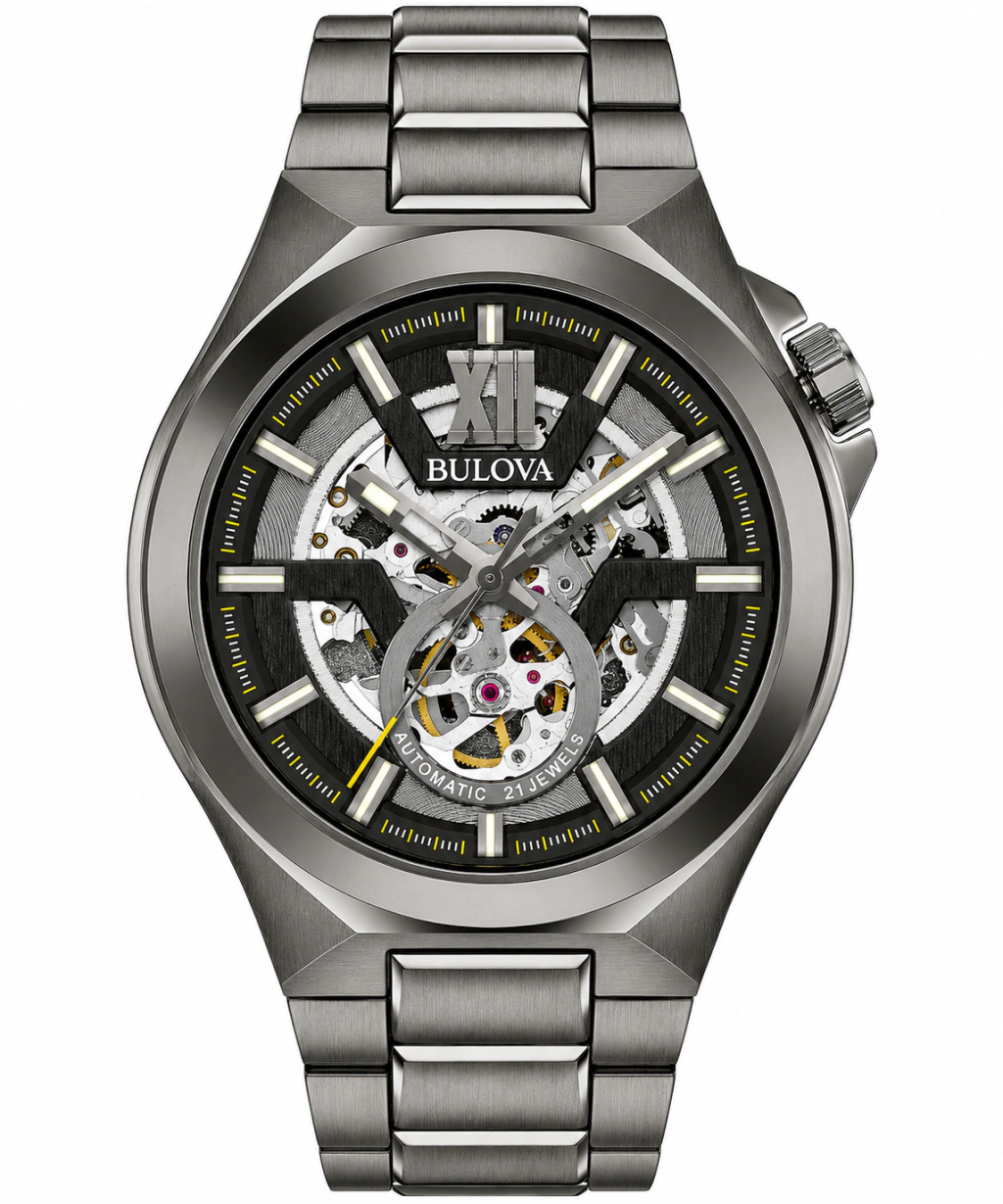 Bulova Maquina 98A179 Automático Esqueleto Negro